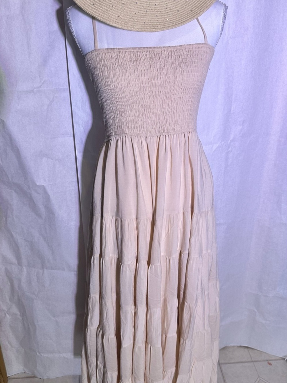 moodie Beige Smocked Tiered Maxi Dress - Picture 2 of 7